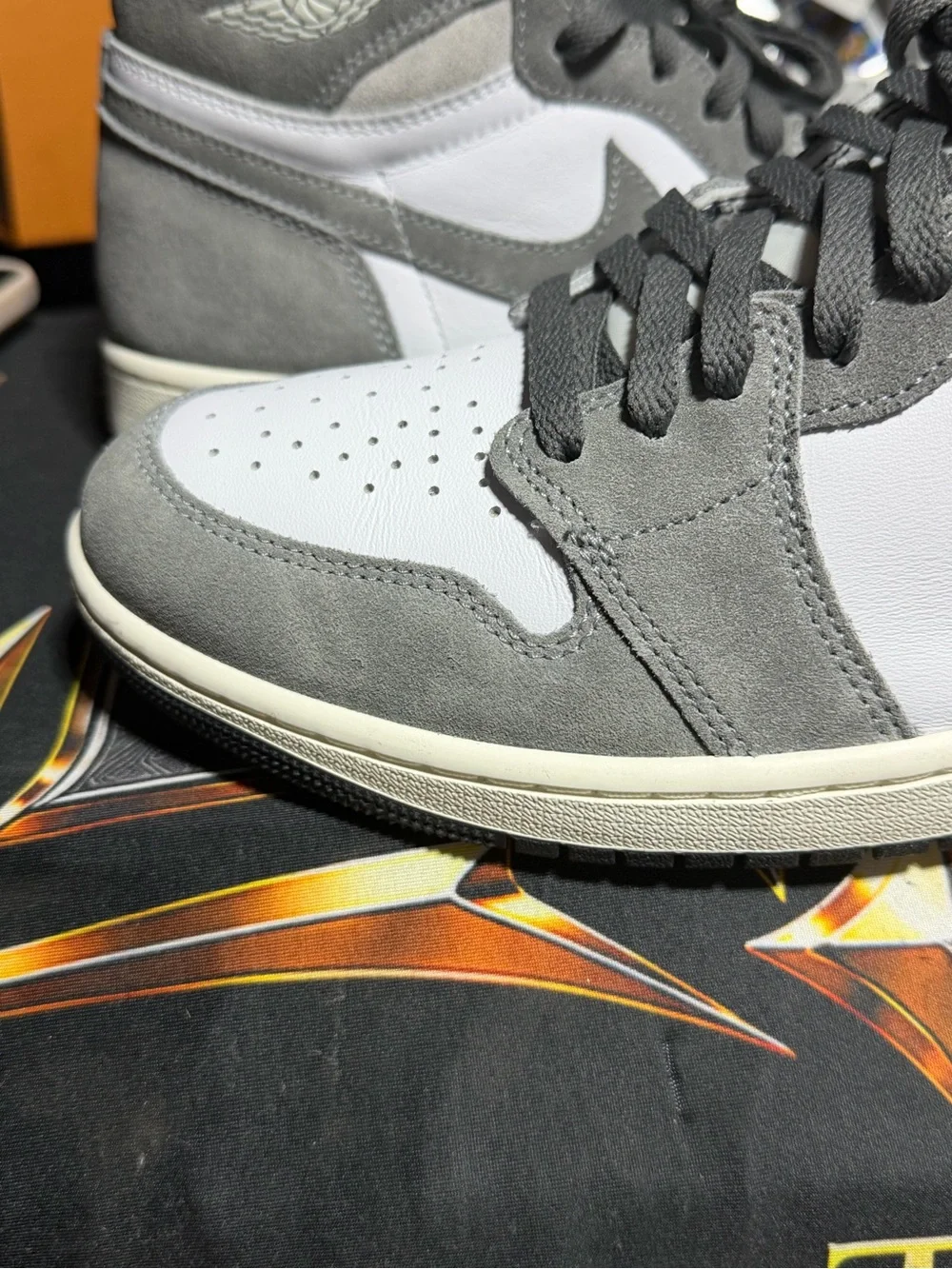 Jordan Gray and White Suede High-Top Sneaker